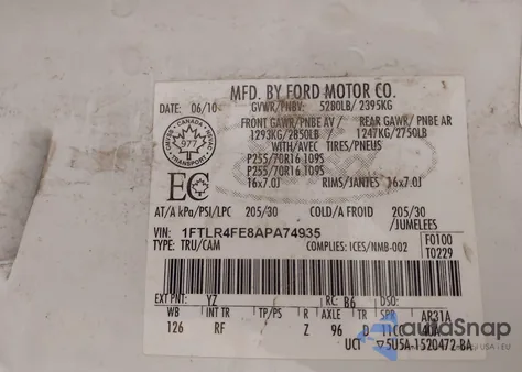 2010 Ford Ranger Sport/Xlt z USA, uszkodzony, nr VIN 1FTLR4FE8APA74935